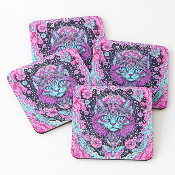Item preview, Psychedelic Third Eye Cat – Cosmic Spirit Animal in Neon Dreamcore Art designed and sold by dreamsagellc.
