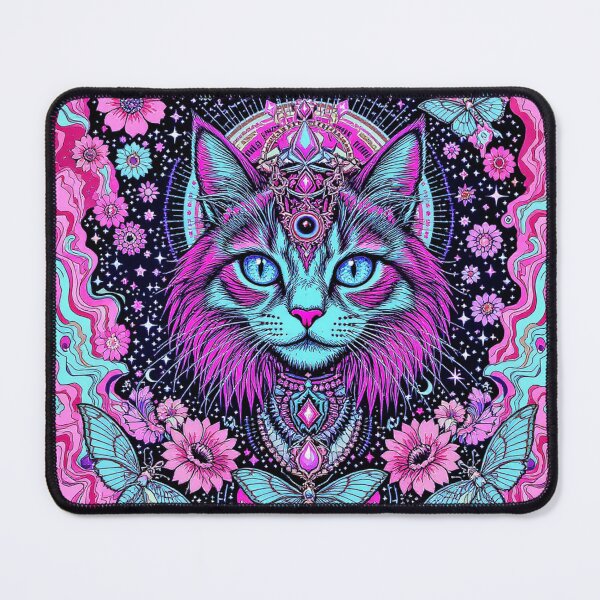 Item preview, Psychedelic Third Eye Cat – Cosmic Spirit Animal in Neon Dreamcore Art designed and sold by dreamsagellc.