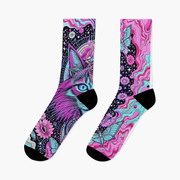 Item preview, Psychedelic Third Eye Cat – Cosmic Spirit Animal in Neon Dreamcore Art designed and sold by dreamsagellc.