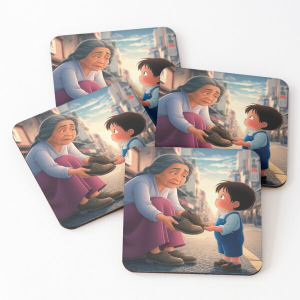 Item preview, Shoes of Memory – Grandmother and Boy in Japanese Street Scene designed and sold by Cristhian Almanza.