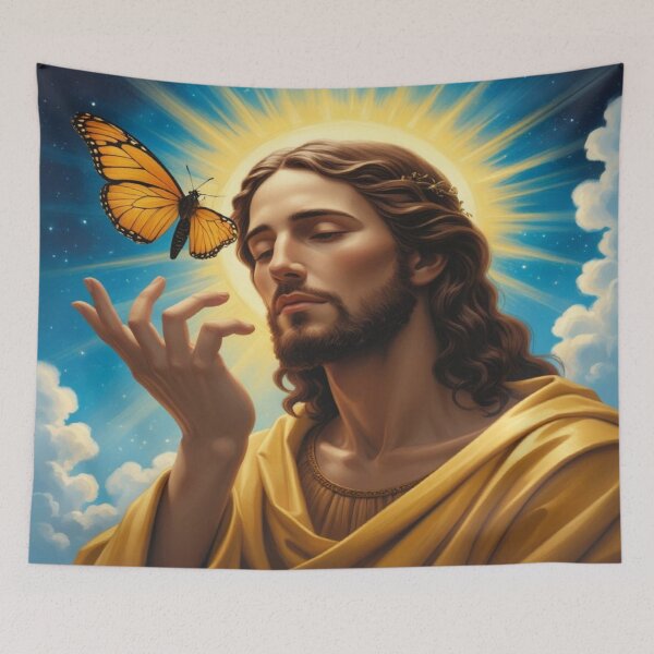Item preview, Divine Stillness – Jesus and Butterfly Under Celestial Sky designed and sold by Cristhian Almanza.