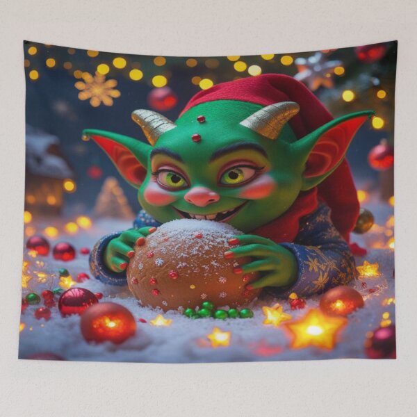 Item preview, Whimsical Bite – Mischievous Creature with Christmas Cookie designed and sold by Cristhian Almanza.