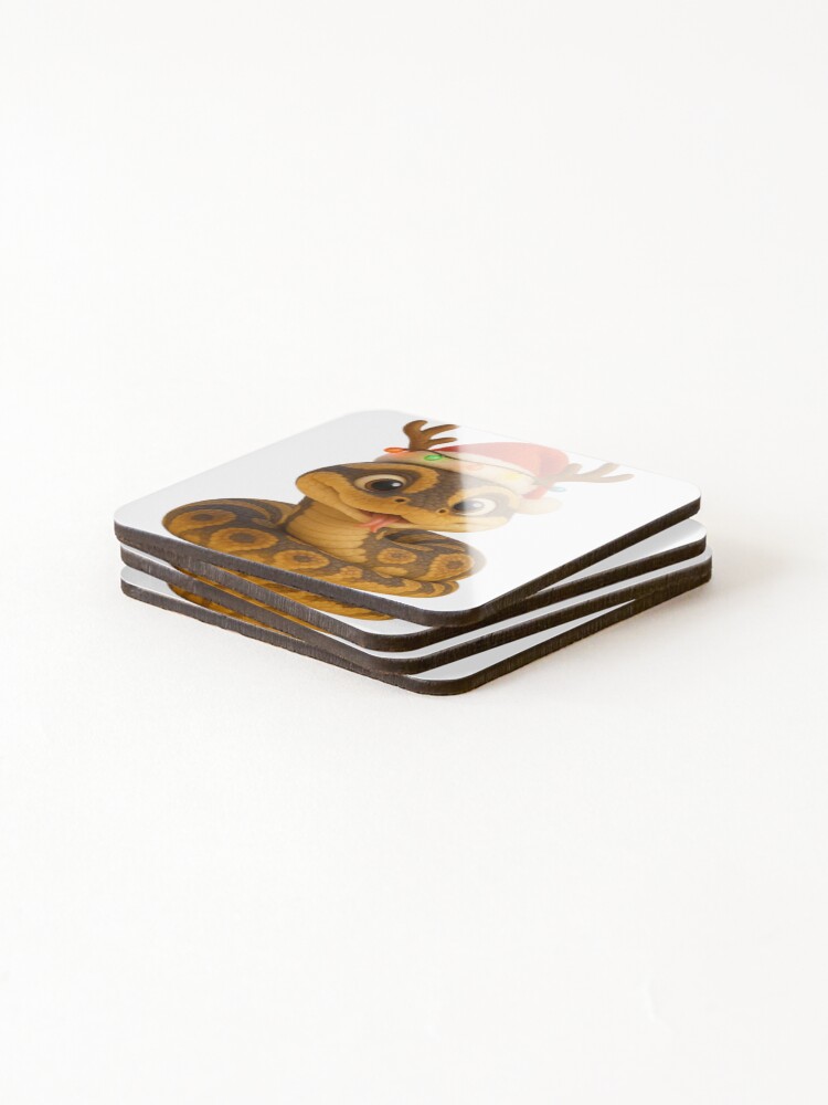 Thumbnail 4 of 5, Coasters (Set of 4), Christmas Ball Python designed and sold by Sillytoe.