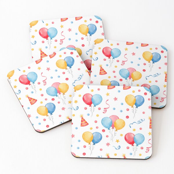 Item preview, Colorful Watercolor Party Pattern – Balloons, Confetti & Stars for Kids designed and sold by skysshobu.