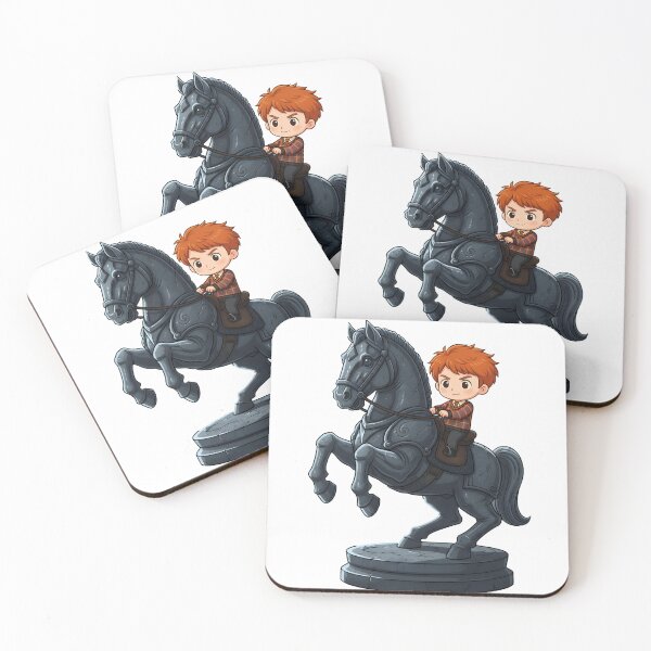 Item preview, Cute Red-Haired Boy Riding a Stone Horse Statue | Chibi Style Illustration designed and sold by Greemo03.