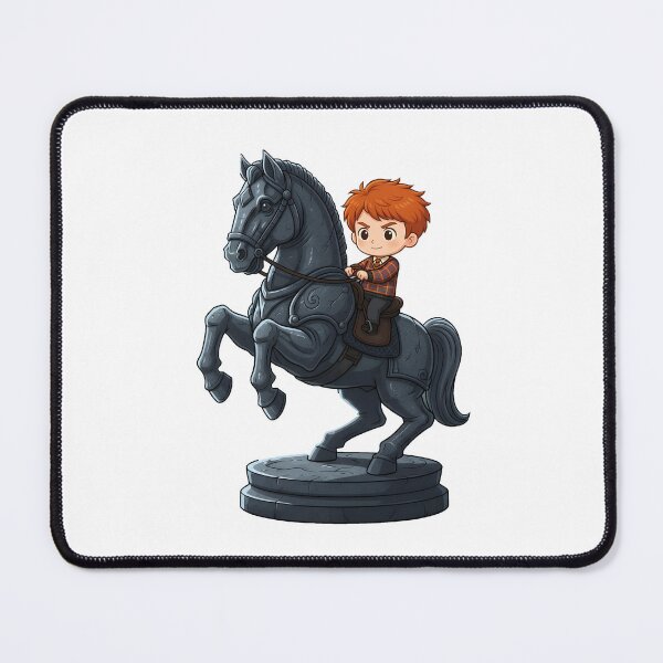 Item preview, Cute Red-Haired Boy Riding a Stone Horse Statue | Chibi Style Illustration designed and sold by Greemo03.