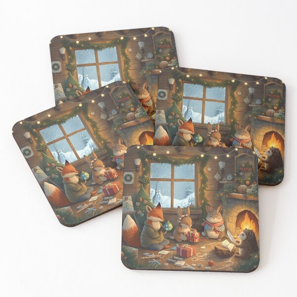 Item preview, Woodland Animals Crafting Handmade Christmas Gifts in a Cozy Cabin designed and sold by WildlifeWhimsy.