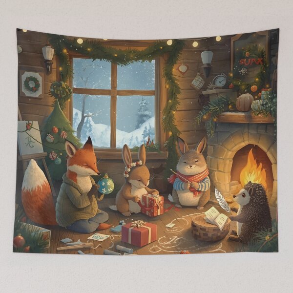 Item preview, Woodland Animals Crafting Handmade Christmas Gifts in a Cozy Cabin designed and sold by WildlifeWhimsy.