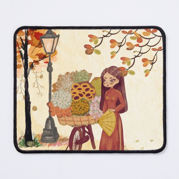Item preview, Vietnamese Girl with Autumn Flower Bicycle designed and sold by RosalinesEyes.