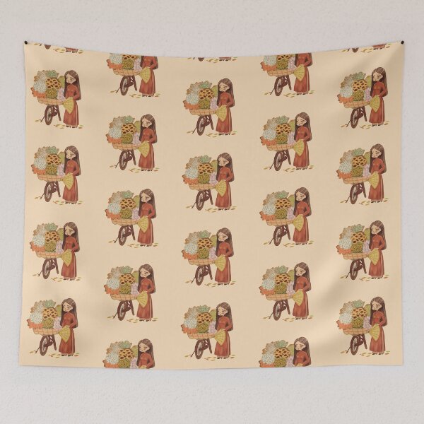 Item preview, Vietnamese Girl with Autumn Flower Bicycle designed and sold by RosalinesEyes.