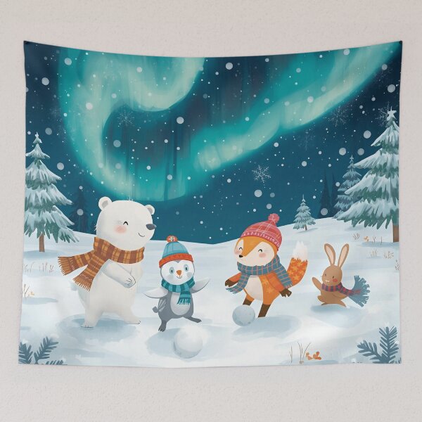 Item preview, Joyful Snowball Fight Under the Northern Lights – Arctic Animals in Winter Wonderland designed and sold by WildlifeWhimsy.