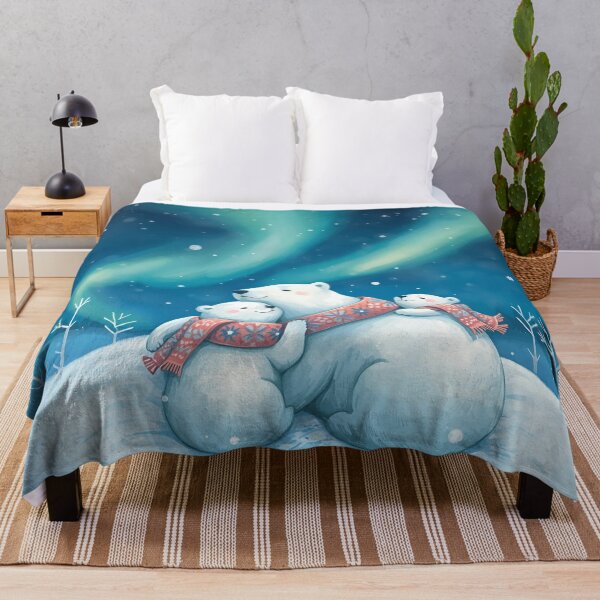 Item preview, Polar Bear Family Under the Northern Lights – Whimsical Winter Scene designed and sold by WildlifeWhimsy.