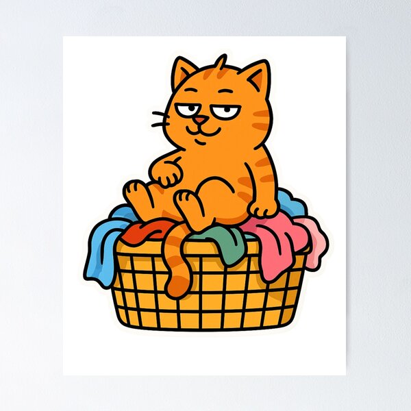Item preview, Smug Orange Cat King on Laundry Pile – Funny Lazy Cat Cartoon designed and sold by MeowLaugh.
