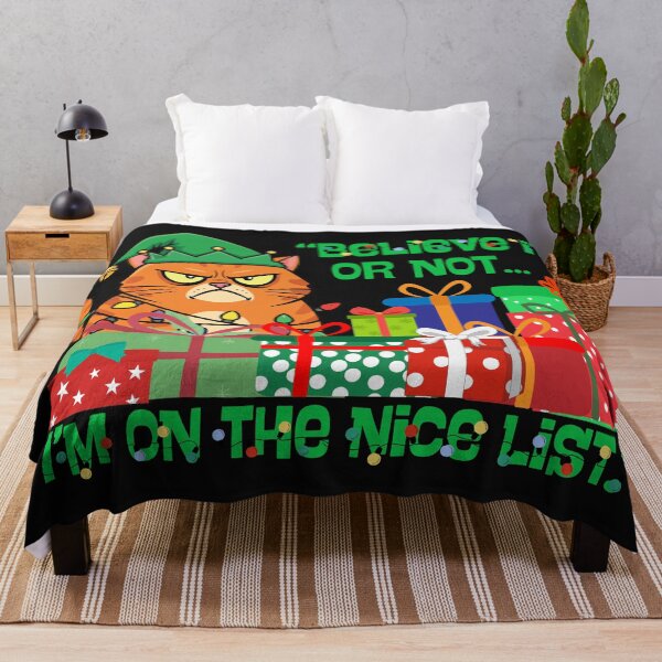 Item preview, “Believe It or Not — I’m On The Nice List (Cat Tangled in Lights) designed and sold by clickandmagic.