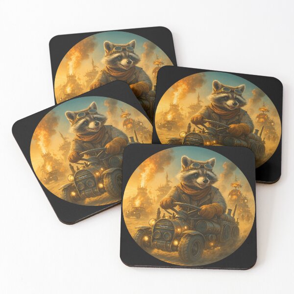 Item preview, Raccoon Steampunk Racer Illustration – Fantasy Vehicle Art designed and sold by Zouky.art.