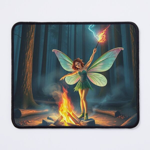 Item preview, Firestorm Fairy in the Forest – Red-Haired Sorceress Channeling Lightning and Flame designed and sold by Jeff's Good Mojo Dojo.