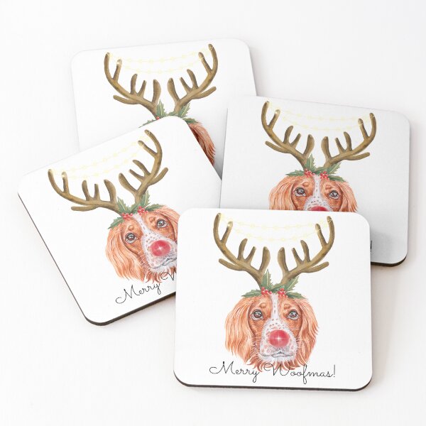 Item preview, Cute Watercolor Christmas English Springer Spaniel Reindeer designed and sold by ZoesPlace.