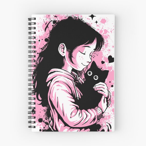 Item preview, Sweet Girl and Her Black Cat – Cute Pink Art designed and sold by maziero.