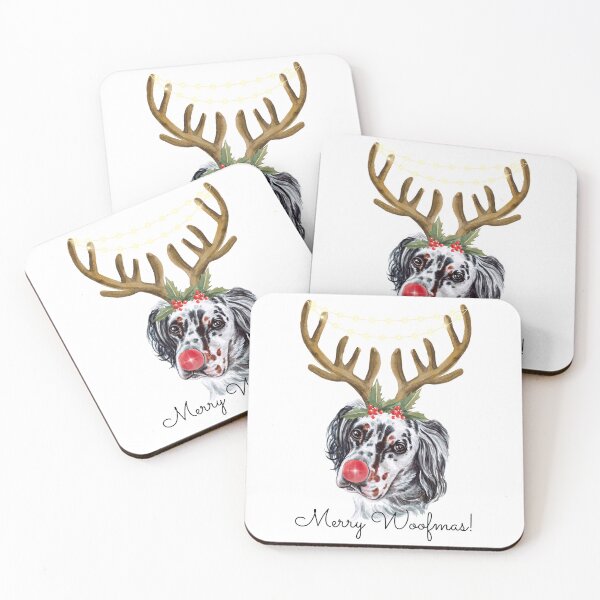 Item preview, Cute Watercolor Christmas English Setter Reindeer designed and sold by ZoesPlace.