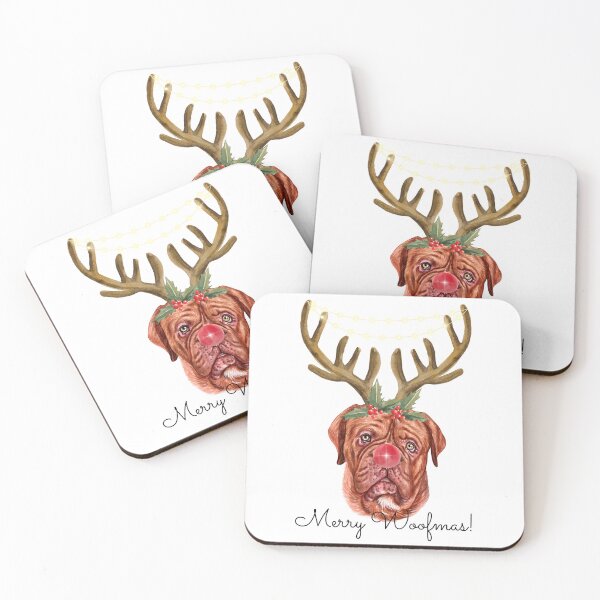 Item preview, Cute Watercolor Christmas Dogue de Bordeaux Reindeer designed and sold by ZoesPlace.