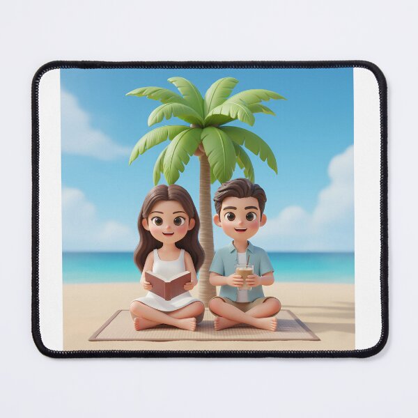 Item preview, Beach Reading Couple Under Palm Tree - Tropical Relaxation Illustration designed and sold by HappyDigiart.