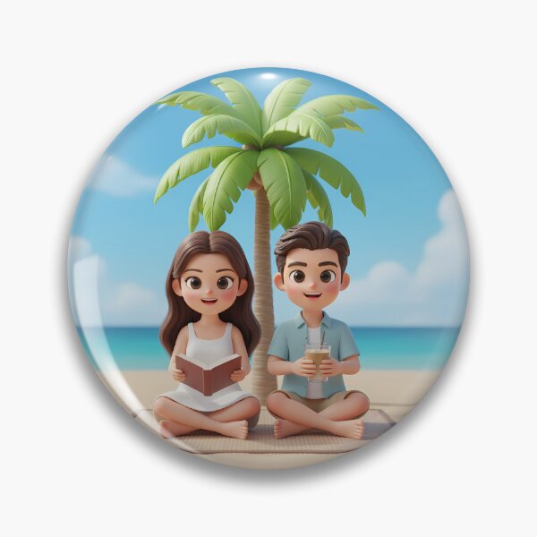 Item preview, Beach Reading Couple Under Palm Tree - Tropical Relaxation Illustration designed and sold by HappyDigiart.