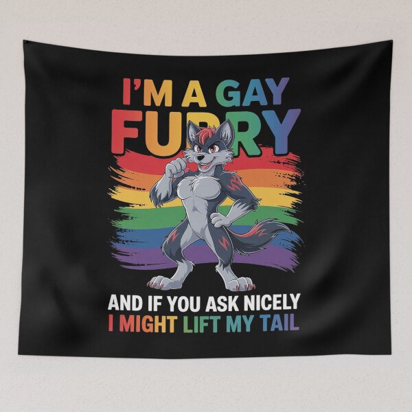 Item preview, I'm A Gay Furry Rainbow Fox Wolf Fursona Fandom Pride Month designed and sold by DrewLeuschke.