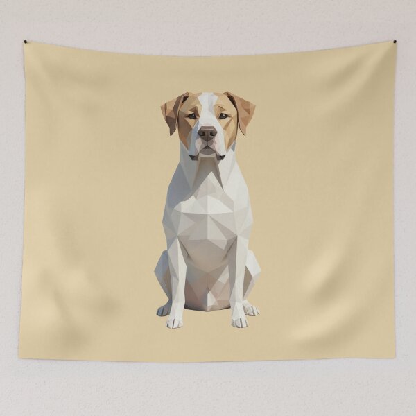 Item preview, Fuerte Perro Blanco Marrón Diseño Geométrico Low Poly designed and sold by bsbd-action.