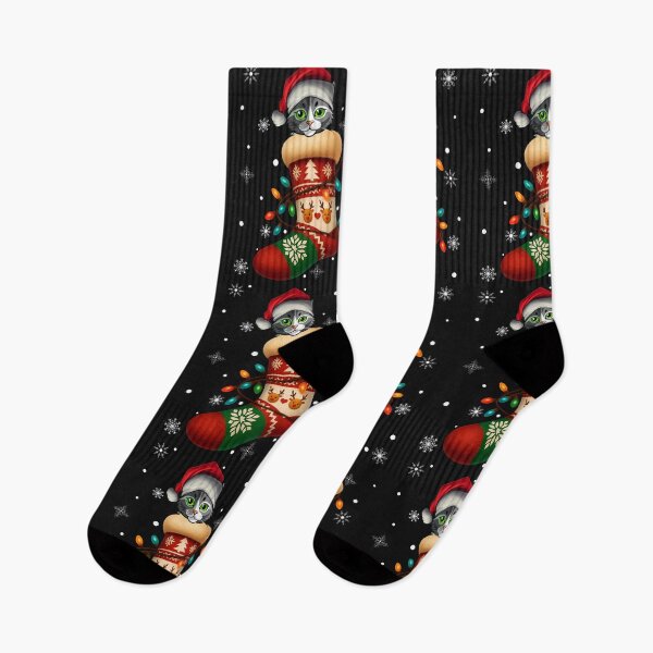 Item preview, Santa Hat Cat Animal In Christmas Socks Men Women designed and sold by cawtoon.