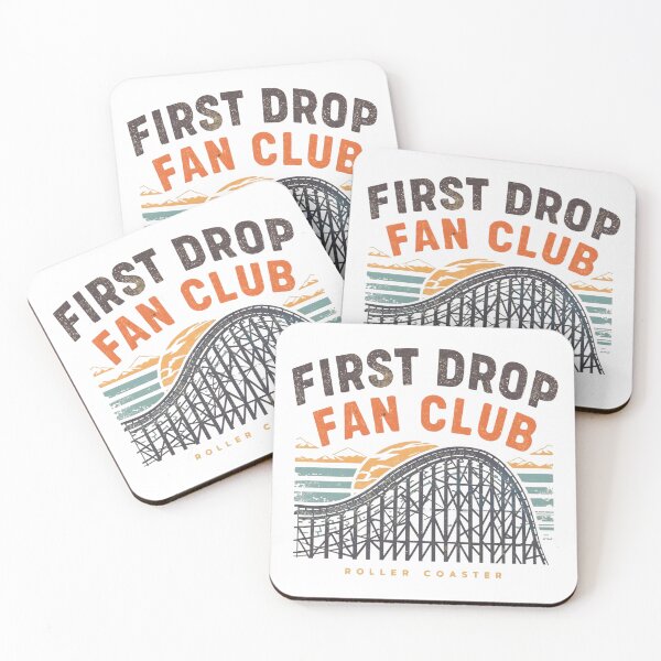 Item preview, First Drop Fan Club – Retro Wooden Roller Coaster Sunset Design for Theme Park Enthusiasts designed and sold by Coaster Culture Industries.