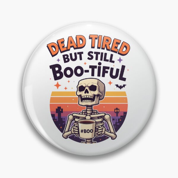 Item preview, Dead Tired but Still Boo-tiful Halloween T-Shirt – Retro Skeleton Coffee Tee, 70s Spooky Style designed and sold by relso.