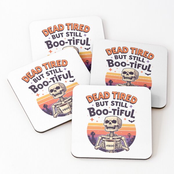 Item preview, Dead Tired but Still Boo-tiful Halloween T-Shirt – Retro Skeleton Coffee Tee, 70s Spooky Style designed and sold by relso.