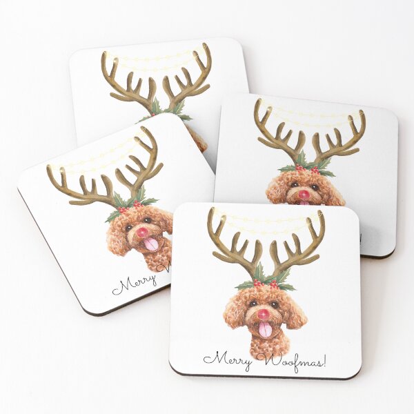 Item preview, Cute Watercolor Christmas Red Poodle Reindeer designed and sold by ZoesPlace.
