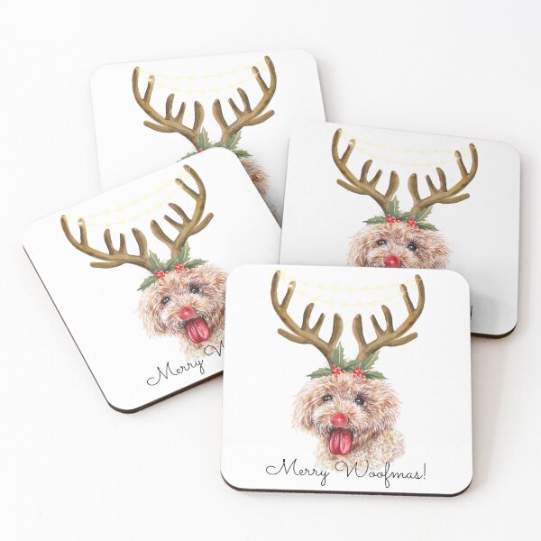 Item preview, Cute Watercolor Christmas Apricot Poodle Reindeer designed and sold by ZoesPlace.