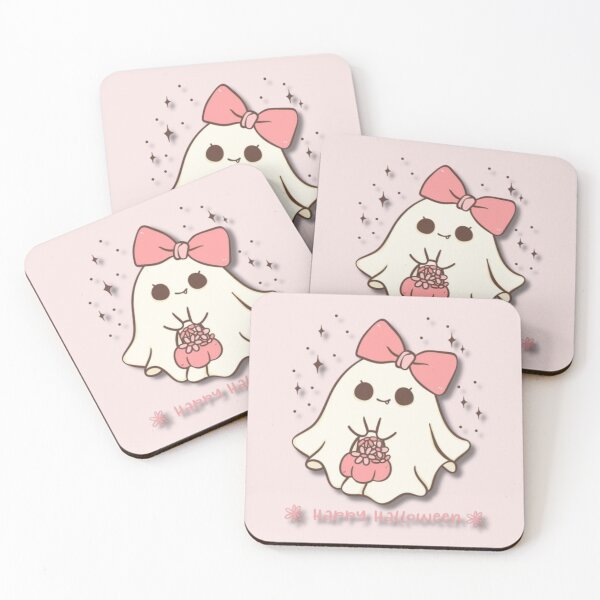 Item preview, Kawaii Happy Halloween Ghost In Pink Bow Trick-or-Treating Design designed and sold by MakersFolly.