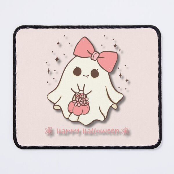 Item preview, Kawaii Happy Halloween Ghost In Pink Bow Trick-or-Treating Design designed and sold by MakersFolly.