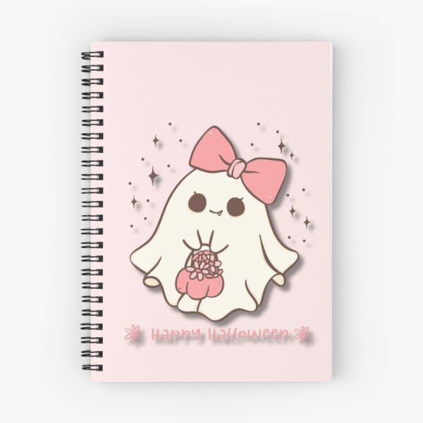 Item preview, Kawaii Happy Halloween Ghost In Pink Bow Trick-or-Treating Design designed and sold by MakersFolly.