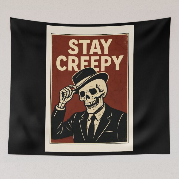 Item preview, Stay Creepy – Vintage Dapper Skeleton Poster, Retro Horror Noir Fedora Art for Halloween Wall Deco designed and sold by FestivityFinds.