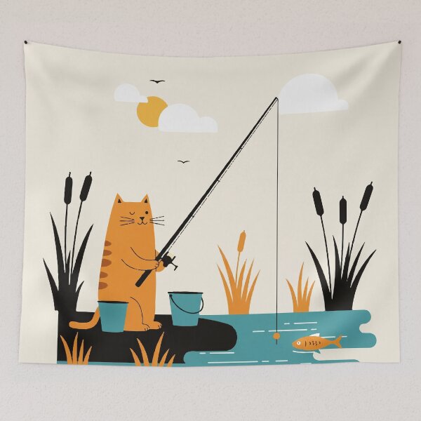 Item preview, A cat fishing in the stream designed and sold by Design4uStudio.