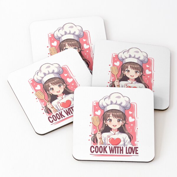 Item preview, Smiling Girl Chef Holding Spatula with Heart Apron Surrounded by Love and Warm Cooking Vibes designed and sold by Mimoshi ⭐⭐⭐⭐⭐.