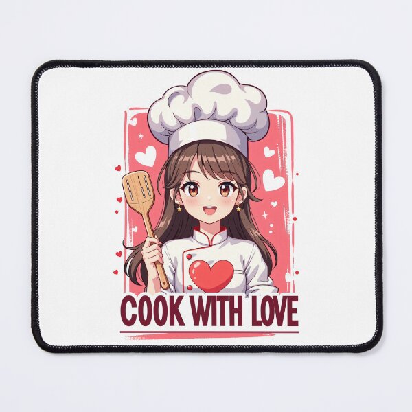Item preview, Smiling Girl Chef Holding Spatula with Heart Apron Surrounded by Love and Warm Cooking Vibes designed and sold by Mimoshi ⭐⭐⭐⭐⭐.
