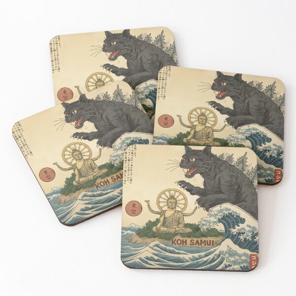 Item preview, Novelty Funny Koh Samui Catzilla Japanese Cat Art  designed and sold by HKPixelArt.
