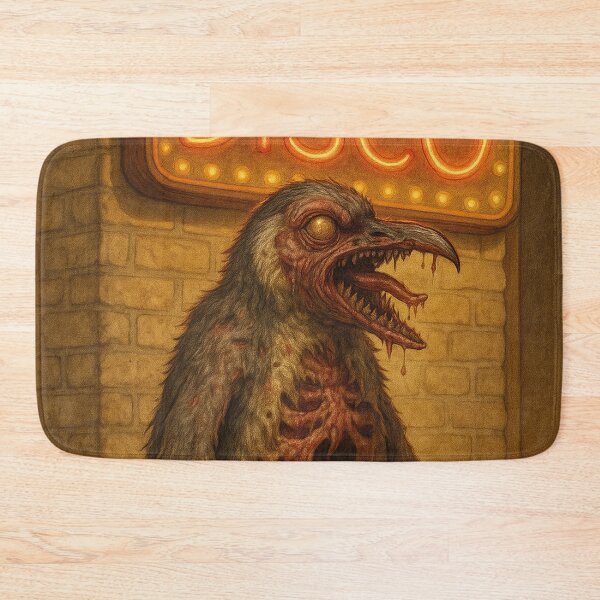 Item preview, scary zombie penguin in front of the disco, horror illustration designed and sold by Mauswohn.