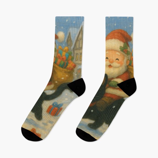 Item preview, Santa Claus riding on black cat, funny illustration designed and sold by Mauswohn.