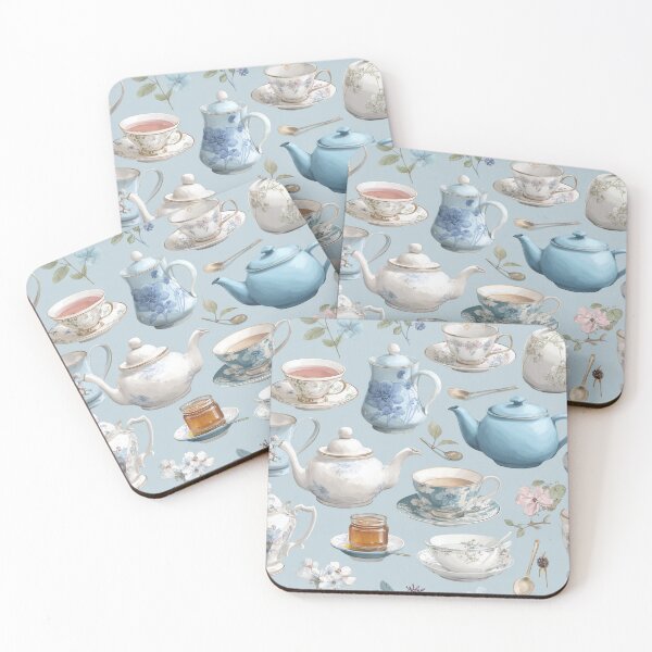 Item preview, Blue Tea - Vintage Tea Time Pattern | Blue Floral Teacups and Teapots designed and sold by Random Candy Studio.