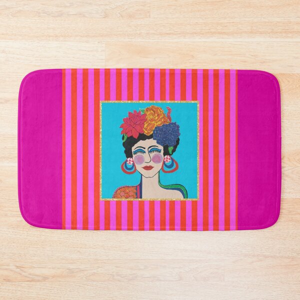 Item preview, Viva Hydrangea on Magenta - Pop Art Portrait on Pink & Red Striped Border designed and sold by Krissy Jenkins Art.