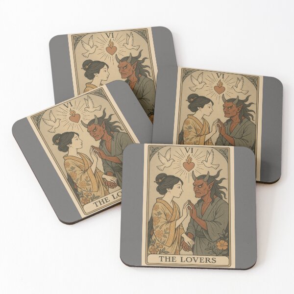 Item preview, The Lovers Tarot Art – Fantasy Demon and Woman Romantic Illustration designed and sold by davidjulie.