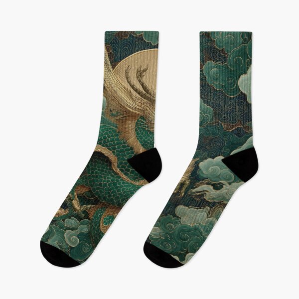 Item preview, Emerald Dragon of the Heavens — Oriental Mythical Art in Green and Gold designed and sold by JavisSRDesign.