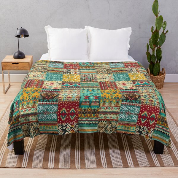 Item preview, Abstract boho patchwork in shades of turquoise and red. designed and sold by Piotrek0001.