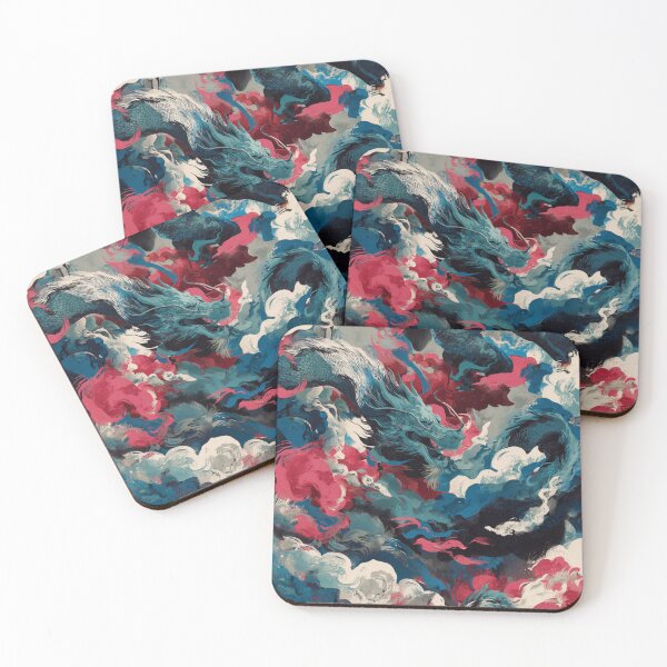 Item preview, Celestial Brush Dragon — Abstract Oriental Ink Art in Blue and Crimson designed and sold by JavisSRDesign.